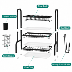 3-Tier Kitchen Dish Drying Rack with Drain Tray & Utensil Holder
