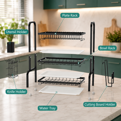 3-Tier Kitchen Dish Drying Rack with Drain Tray & Utensil Holder