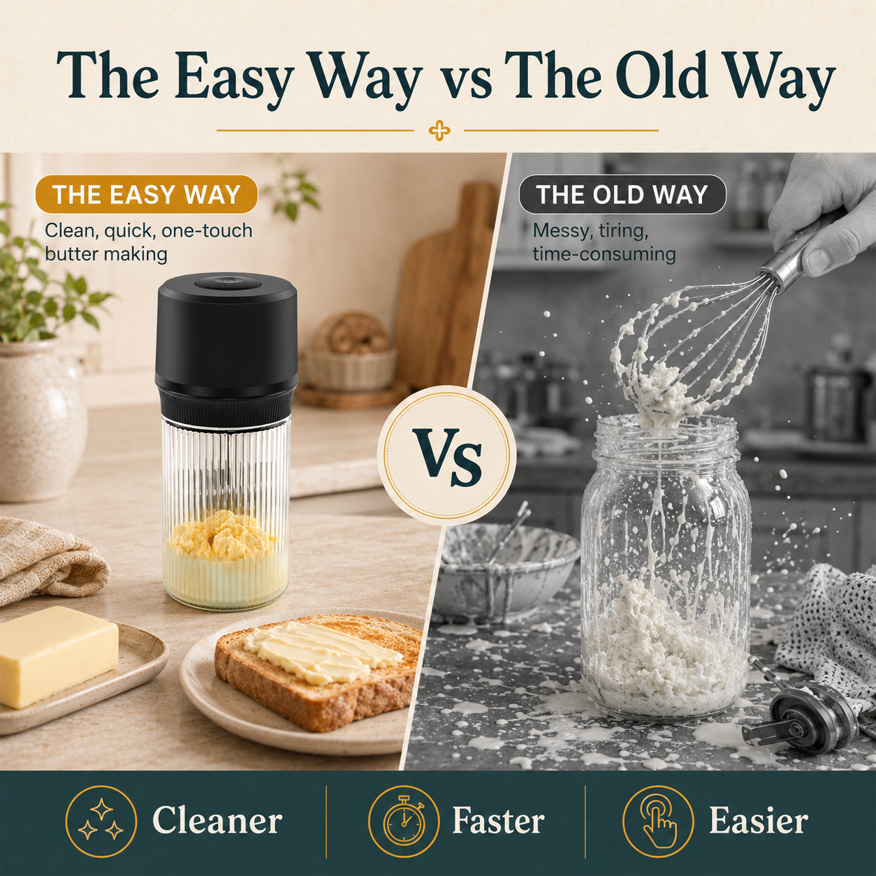 Electric butter churner vs manual whisking comparison: cleaner, faster, easier butter making