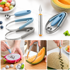 4PCS Fruit Scoop & Watermelon Cutter Set – Melon Baller Carving Tools