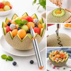 4PCS Fruit Scoop & Watermelon Cutter Set – Melon Baller Carving Tools