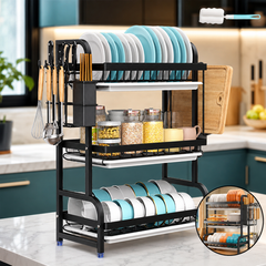 3-Tier Kitchen Dish Drying Rack with Drain Tray & Utensil Holder
